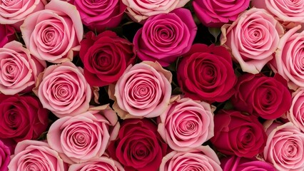 Naklejka premium A beautiful close-up of a vibrant bouquet featuring an assortment of fresh pink and deep red roses