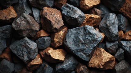 Close-up of rough, textured rocks in shades of brown, gold, and grey, overlapping