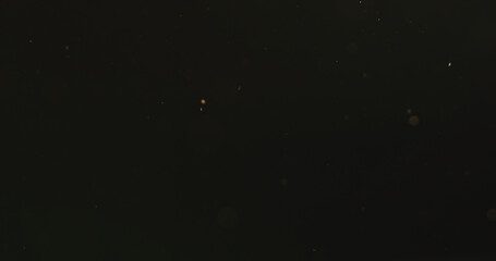 real dust particles floating in air over black background with sunset light