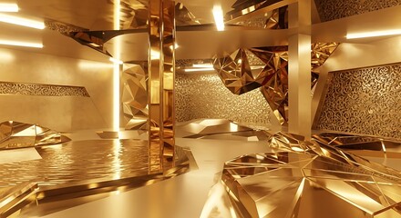 Luxurious Golden Interior with Geometric and Ornamental Design Elements