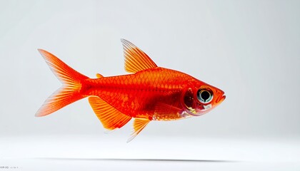 Vibrant red fish swimming gracefully in clear water, showcasing its delicate fins and scales.