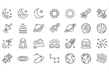 Galaxy and Planet Line Icons for Science and Futuristic Visuals © MD.sahadat