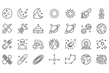 Space Science Line Icons for Astronomy Platforms and Branding © MD.sahadat
