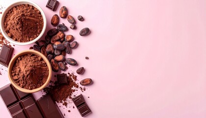 チョコレートとカカオ豆のピンク背景フレーム  バレンタイン素材