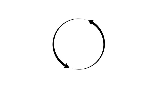 Minimalist black circular arrows rotating in a continuous loop on a white background ideal for loading screens website interface design and progress bars.
