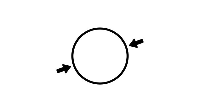 Minimalist black circle with two arrows pointing inward on white background perfect for highlighting content loading indicators and geometric motion graphic design.
