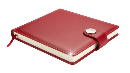 Red leather notebook isolated PNG on transparent background, elegant journal with bookmark for...