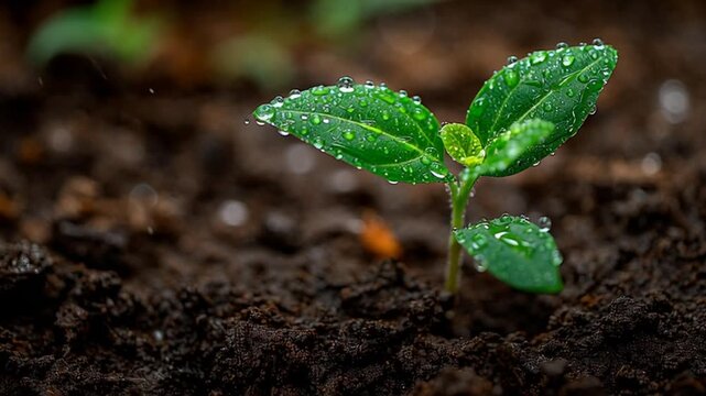 Sapling thrives vibrant amidst moist soil