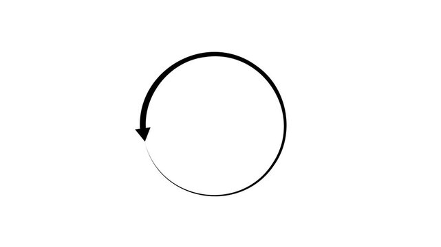 Minimalist black circular loading arrow animation on white background representing progress, buffering, system update, waiting time, or process synchronization for digital interface design.

