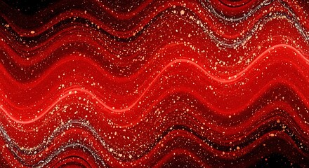 A dynamic abstract background featuring wavy red lines and sparkling white glitter, creating a vibrant and energetic visual effect.