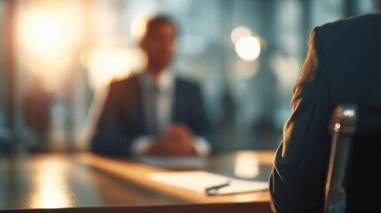 Business Interview Scene with Blurred Background and Focused Subject