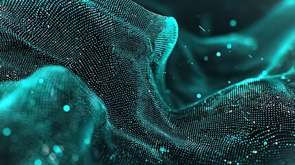 Abstract Turquoise Particle Wave with Dark Background and Subtle Lighting Style