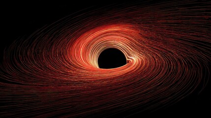 Abstract Visualization of Energy Tunnel with Radiating Orange Particles on a Black Backdrop
