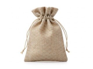 Burlap gift bag isolated on white background