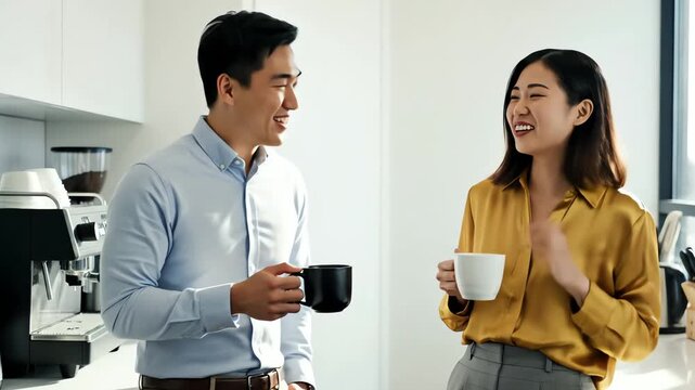Colleagues Chatting Over Coffee in Modern Office Pantry &ndash; AI Generated