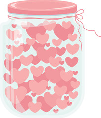 Jar Filled with Pink Hearts Illustration