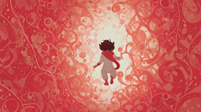 Young hero soaring through a surreal coral world