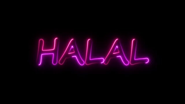 flickering neon halal text animation. neon sign that flickers and glows with HALAL