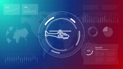 Helicopter icon animation symbolizing aviation and transportation technology on a futuristic digital - Powered by Adobe