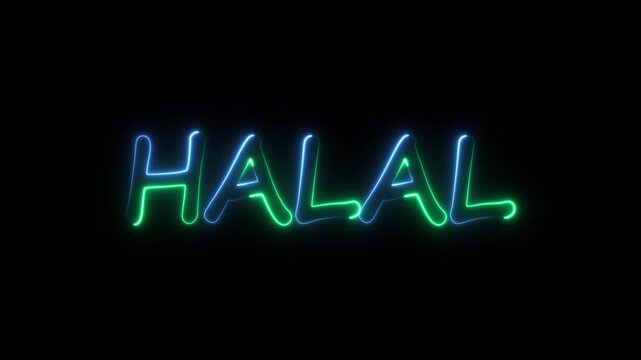 flickering neon halal text animation. neon sign that flickers and glows with HALAL