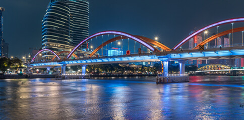 Obraz premium Pearl River Bridge Night View over Guangzhou, China