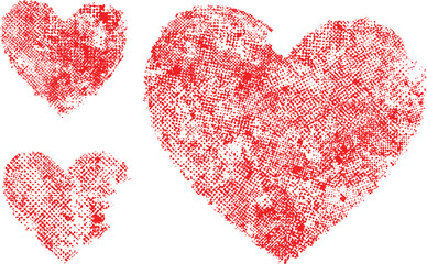Hearts set, speckled texture and rough edges . Grunge stamps collection.love Shapes for your design.Distressed symbols. Textured Valentine's Day signs.Vector illustration.