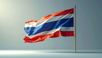 The vibrant flag of Thailand proudly waves, symbolizing national identity and heritage against a clear sky.