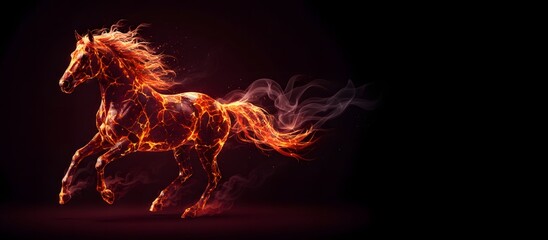 Glowing ember zodiac horse trotting on spotlight stage in dramatic Chinese New Year scene