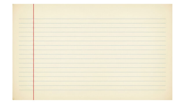 Lined notebook paper PNG isolated on transparent background, school stationery with red margin and blue lines for writing and design use