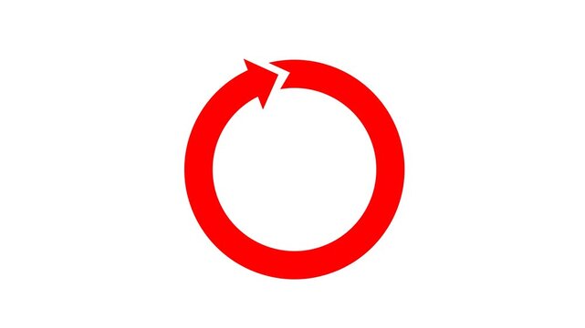 Minimalist red circular arrow rotating in a continuous loop on a white background ideal for loading screens recycling symbols and process animations.
