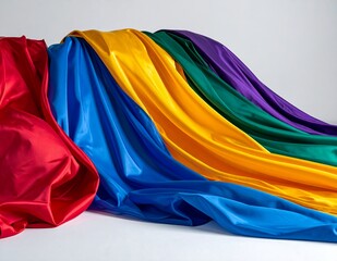 Vibrant Colorful Fabric Draped Artistically on a White Background.