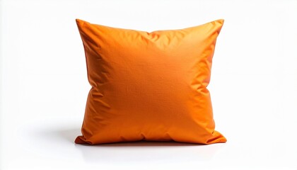 Vibrant Orange Pillow on White Background.