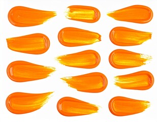 Vibrant Orange Paint Strokes Collection on White Background.