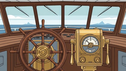 Nautical Adventure - Captains View from the Helm of a Ship at Sea.