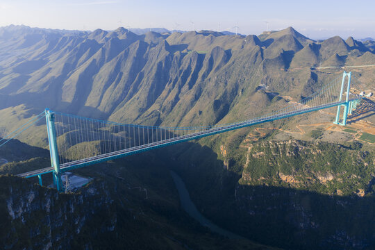 Beipanjiang Bridge Suspension Bridge Over Canyon in Guizhou, China