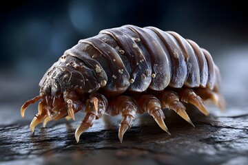 Makroaufnahme eines Assel&auml;hnlichen Krebstiers in dramatischem Licht
