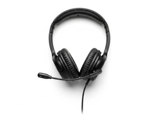 Fototapeta premium Black headset with microphone isolated on white background
