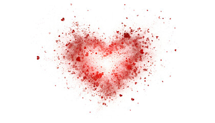 Red Powder Heart Explosion Love Concept Isolated on White Background