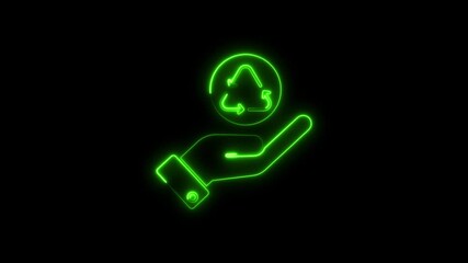 Neon Green Recycling Symbol on Hand Sustainable Eco Friendly Concept