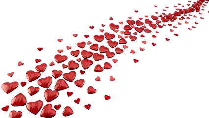 3D Valentine Day Decoration with Scattered Red Hearts and Copy Space on Transparent Background