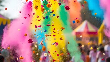 Vibrant holi celebration with colorful powder and confetti