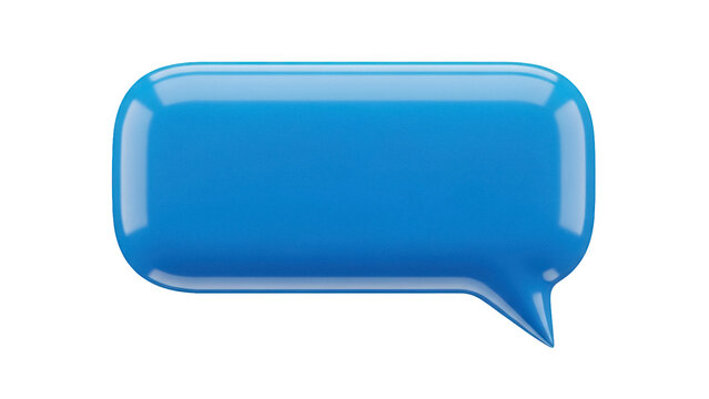 Blue speech bubble PNG isolated on transparent background, glossy message balloon for social media and communication design - Powered by Adobe