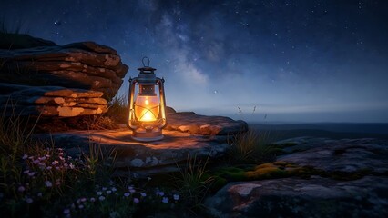 Lantern illuminating night sky