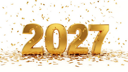 2027 New Year Celebration with Gold Numbers and Confetti