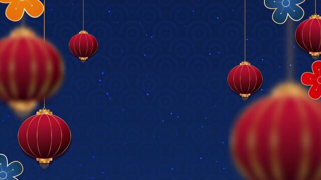 Cinematic Chinese Lanterns for Chinese New Year with blue background