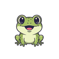 Fototapeta premium Smiling cartoon green frog character sitting.