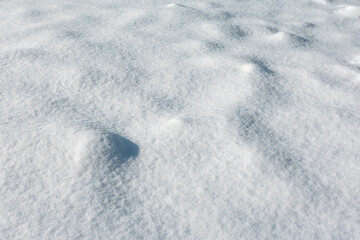 Pristine white snow surface with gentle drifts and shadows