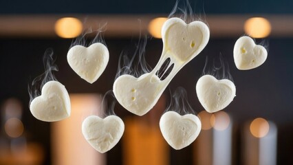 Cheese lover day food Heart shaped cheese pieces stretching and melting with steam | Cheese, lover, day, food, festival.