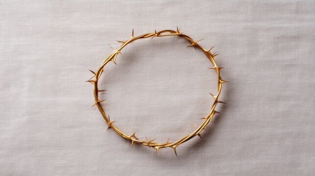 Circular Arrangement of Yellow Thorny Branches Symbolizing Pain and Sacrifice, Artistic Representation on Neutral Background