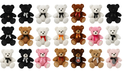 Collection of colorful stuffed bears transparent background 